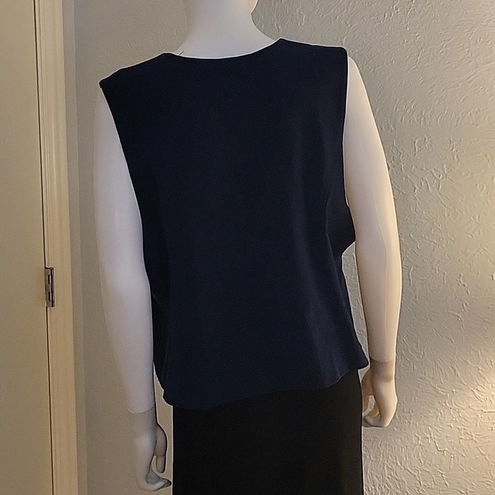 VTG REGAL Navy Blue Gold Studded Collared One Button Waistcoat Vest - Picture 7 of 11